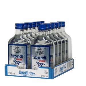 Kornbrennerei Büchter. Wodka Stepanoff im praktischem Verkaufstray mit 12 Flaschen à 200 ml